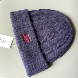 Celine Triomphe Logo Knit Wool Beanie Navy Hat