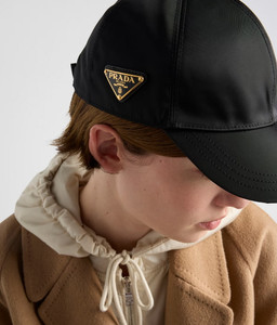 Prada Re-Nylon Baseball Cap in Black with Enameled Triangle Logo