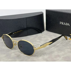 Prada Symbole PR 65ZS Oval Sunglasses Luxury Gold & Black