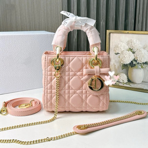 Mini Lady Dior Bag with Chain Pink Cannage Lambskin