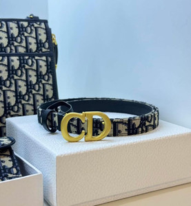 Dior Oblique Jacquard Belt With Gold CD Buckle Navy & Beige