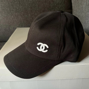 Chanel CC Logo Cotton Baseball Cap Black with White Embroidery