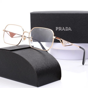 Prada Symbole PR 59ZV Geometric Eyeglasses Gold Metal Frame Clear Lenses