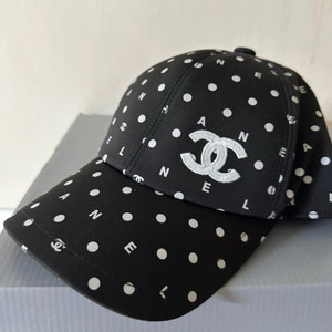 Chanel Black Polka Dot Baseball Cap - CC Logo Printed Adjustable Canvas Hat