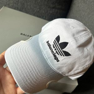 Balenciaga x Adidas Collaboration Baseball Cap - White Embroidered Trefoil Logo Hat