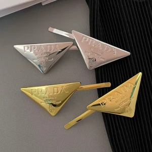4Pcs Gold & Silver Triangle Hair Pins | Prada Style Mixed Metal Clips