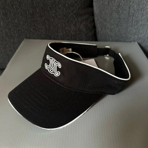 Celine Triomphe Visor in Washed Cotton Gabardine Black/ White Hat