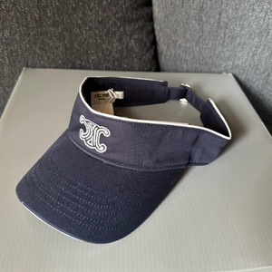 Celine Triomphe Visor in Washed Cotton Gabardine Navy/ White Hat