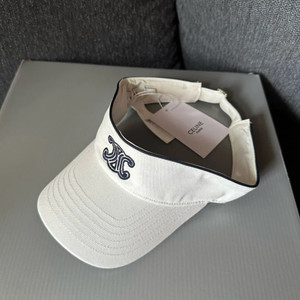 Celine Triomphe Visor in Washed Cotton Gabardine White/ Navy Hat