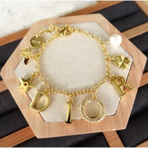 Dior Revolution Letter Charm Bracelet Gold Tone Bee Star Pearl Clover Crystal