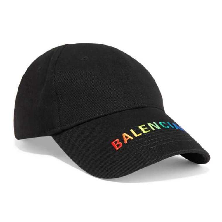 Balenciaga Black Rainbow Logo Embroidered Baseball Cap Hat