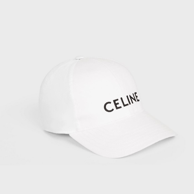 Celine Snapback White Baseball Cap Black Embroidered Logo