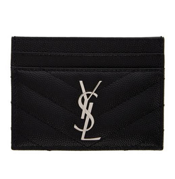 Saint Laurent YSL Black Monogram Quilted Card Holder Perfect