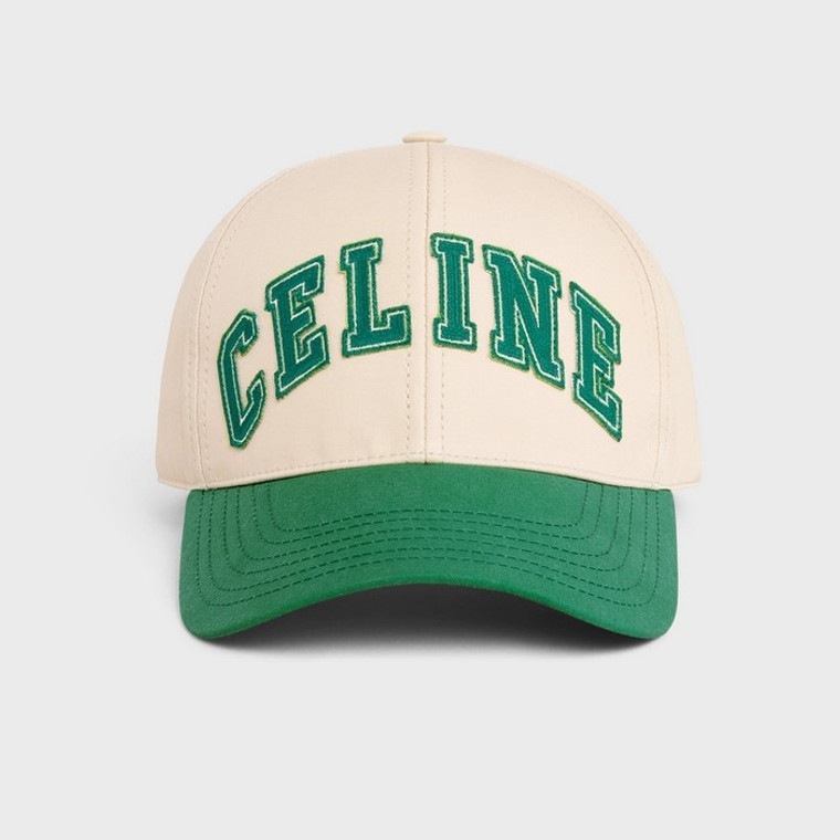 Celine College Baseball Cap Patch in Cotton Cream/Green