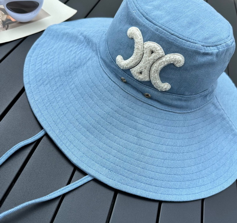 Celine Cotton Walking Hat Triomphe Patch in Denim