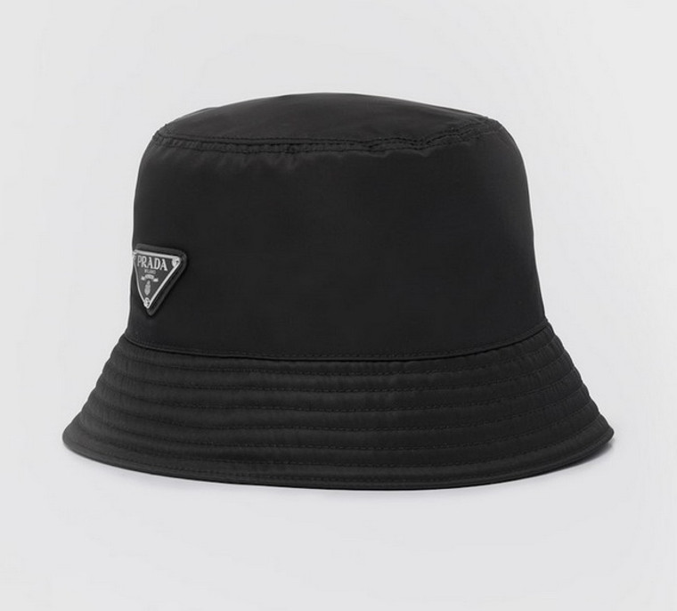 Prada Triangle Logo Nylon Bucket Womens Hat Black