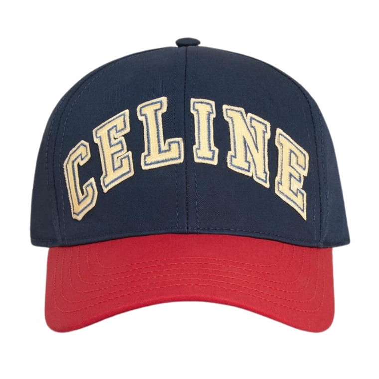 Celine College Baseball Cap in Cotton Navy/ Red