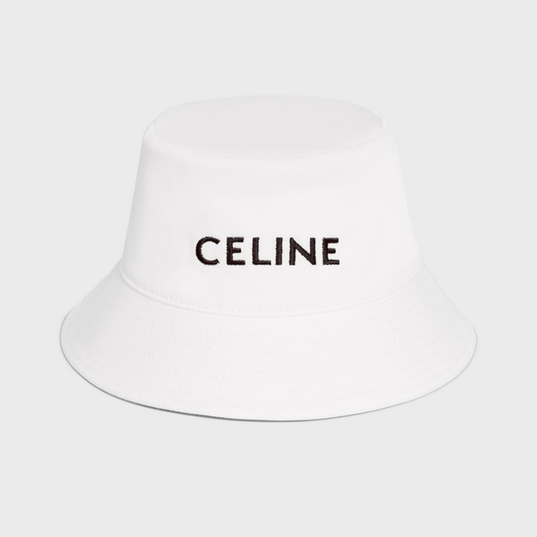 Celine Embroidered Bucket Hat Gabardine White