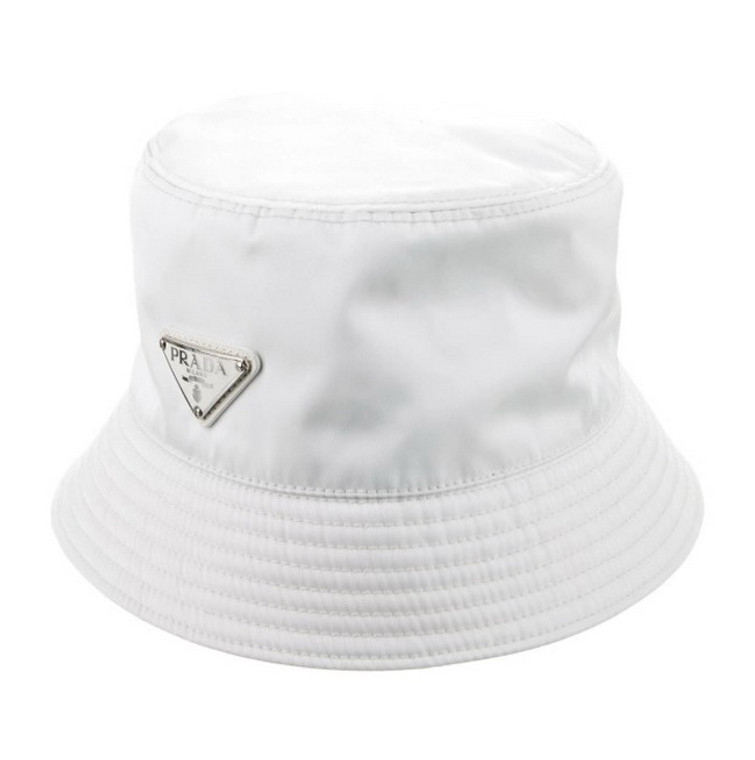 Prada Triangle Logo Nylon Bucket Womens Hat White