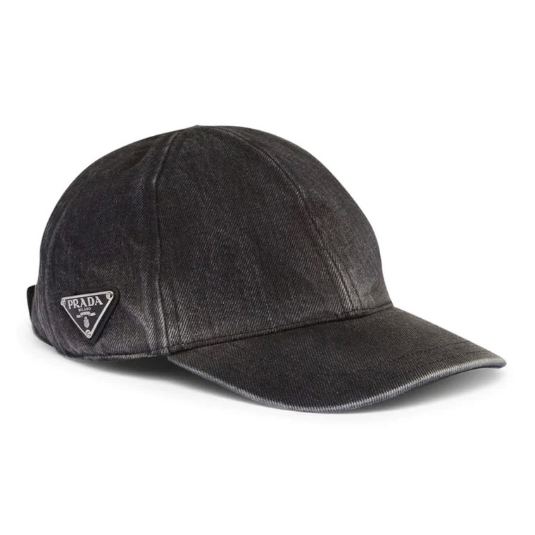 Prada Triangle Logo Black Denim Baseball Cap Mens