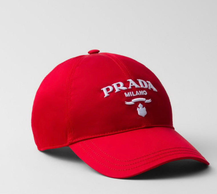 Prada Re-Nylon Embroidered Logo White/ Red Baseball Cap