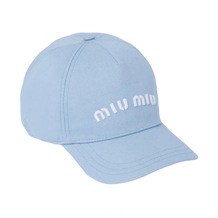 Miu Miu Logo Embroidered Cotton Baseball Cap in Sky Blue