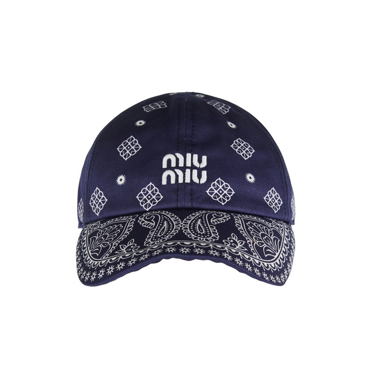 Miu Miu Bandana Print Navy Blue Baseball Cap Miu Miu Bandana Print Navy Blue Baseball Cap