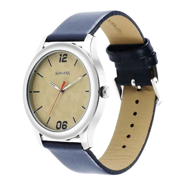Sonata Leather Strap Watch For Men- 77106SL07 Watches Gift to