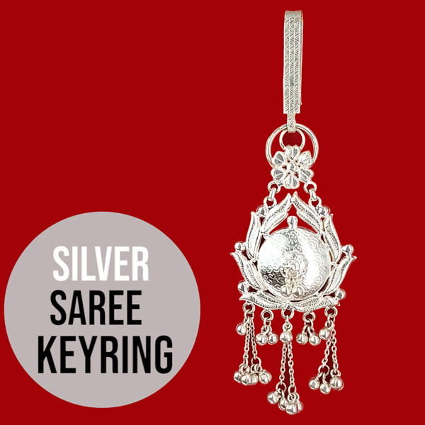 Pure Silver Traditional Beautiful Design Saree Keychain Silver
