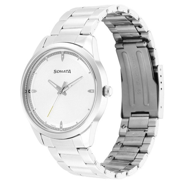 Sonata Analog Silver Dial Stainless Steel Strap Watch for Men