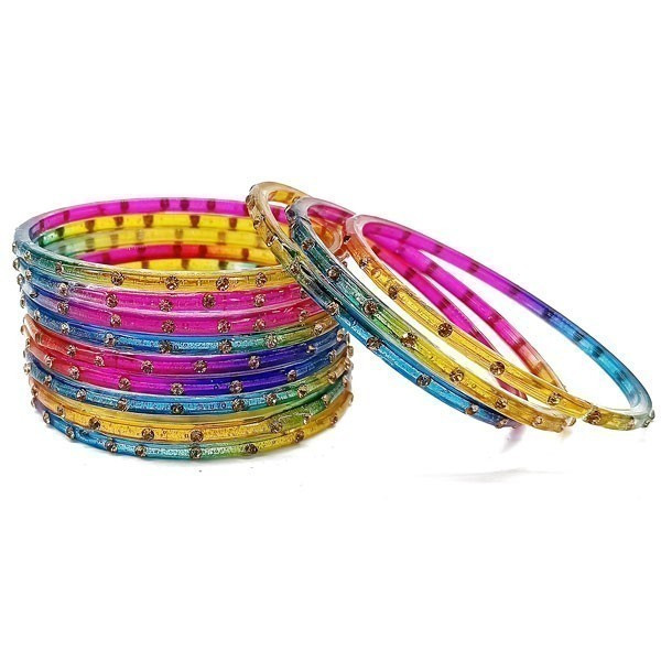 Multi Colour Traditional Chura/Bangles Set Of 12) Women's