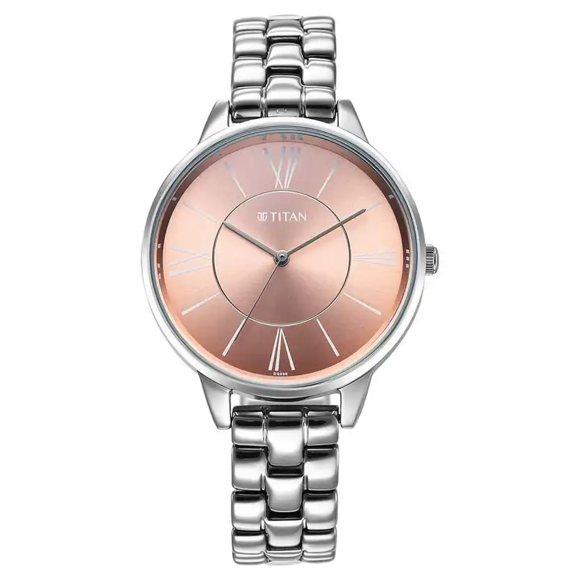 Titan Neo Quartz Analog Rose Gold Dial Silver Metal Strap Watch For Women