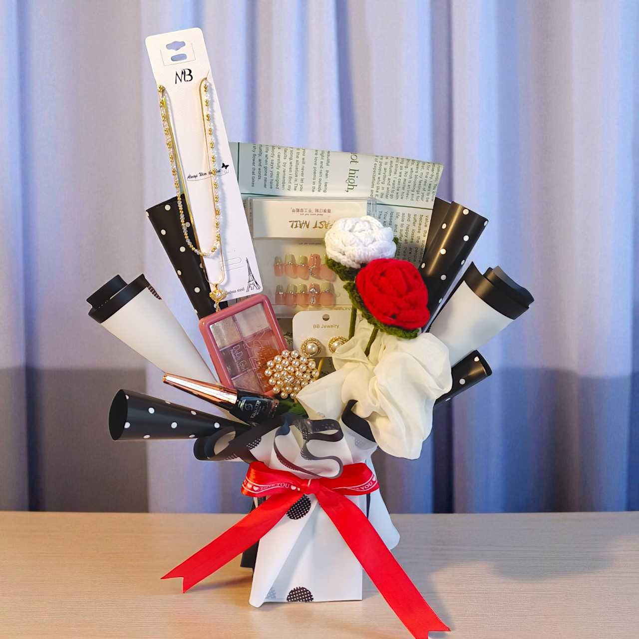 Crochet Flower With Beauty Accessories In Bouquet