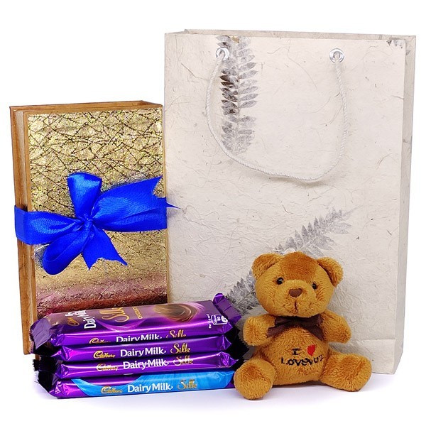 Cute Teddy Bear With Silk Chocolate in Box Chocolate Hampers Gift to ...