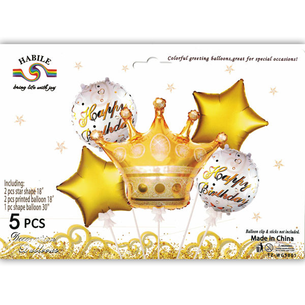 Happy Birthday Theme Golden Crown Foil Balloon Set Party Supplies Gift ...