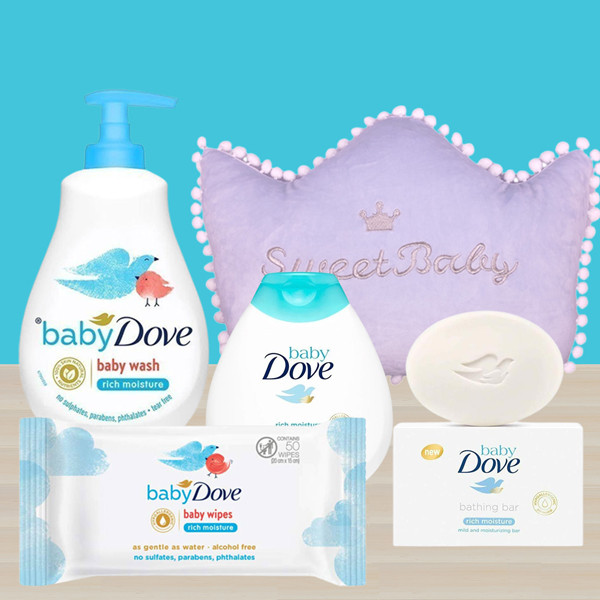 Baby Dove Care Hamper With Soft Cushion Baby Shower Gift to Nepal