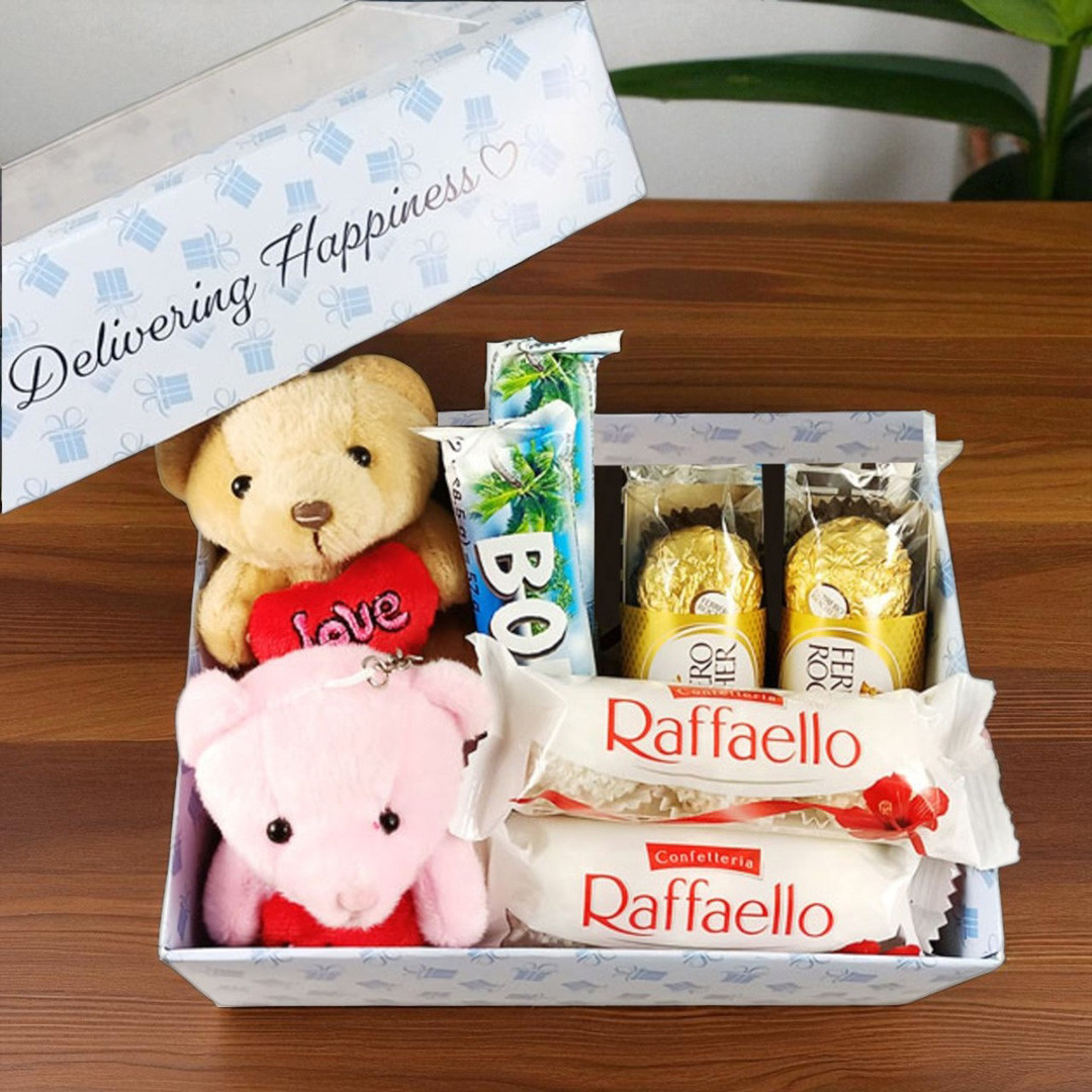 Cute Teddy Keyring with Chocolates in a Box Gift to Nepal | Giftmandu
