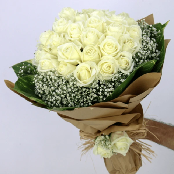 2 Dozen Fresh White Roses With Gypsy Decor Bouquet Flowers Gift to ...