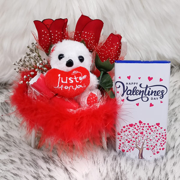Cute Teddy Bear with Chocolate For Valentine Wife Gift to Nepal