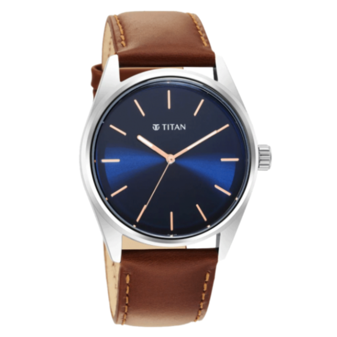 Elegant Leather Strap Watch for Workwear with Blue Dial (1866SL01