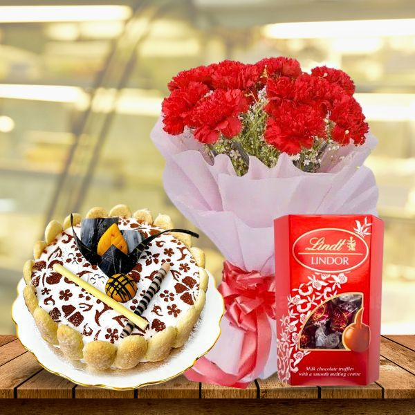 Cake, Chocolates & Carnation Blooms Cakes Gift to Nepal | Giftmandu