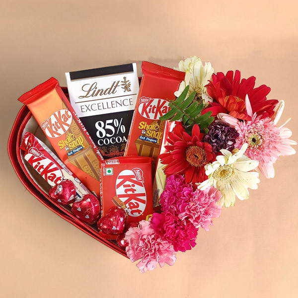 Luxury Chocolates with Mixed Gerbera & Carnation Blooms in a Gift Box ...