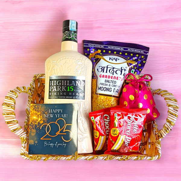 Festive Beverage with Snacks Gift Basket Valentine's Day Gift to