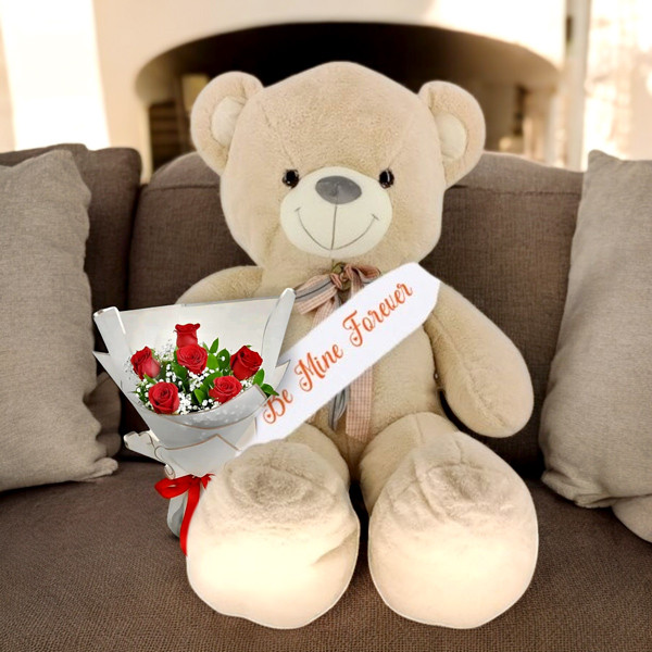 Valentine's Teddy with Rose Bouquet Valentine's Day Gift to Nepal ...