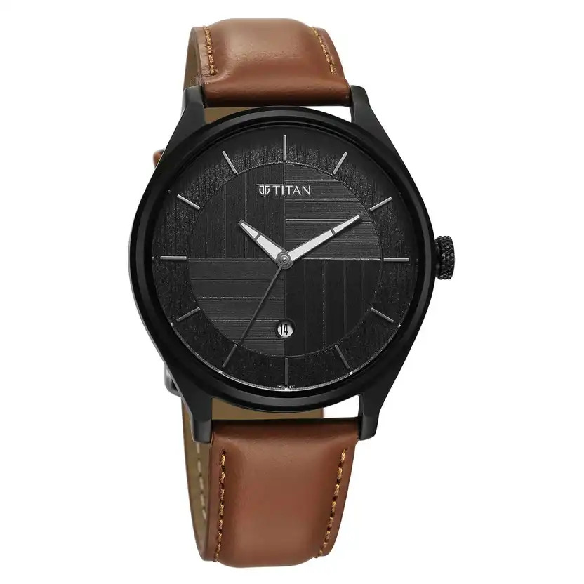 Titan Neo Economy IV Strap Material Leather Dial Colour Grey Watch