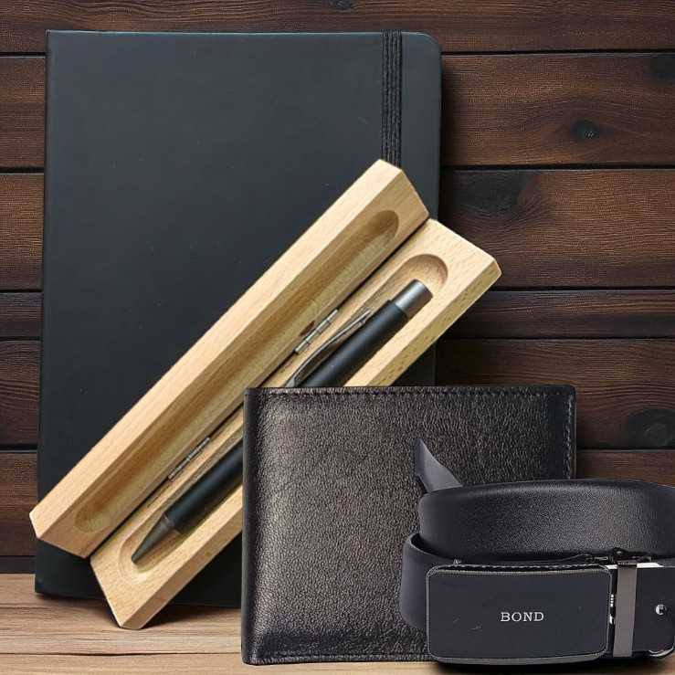 Men’s Premium Gift Set – Leather Belt, Personalised Pen, Notebook Wallet