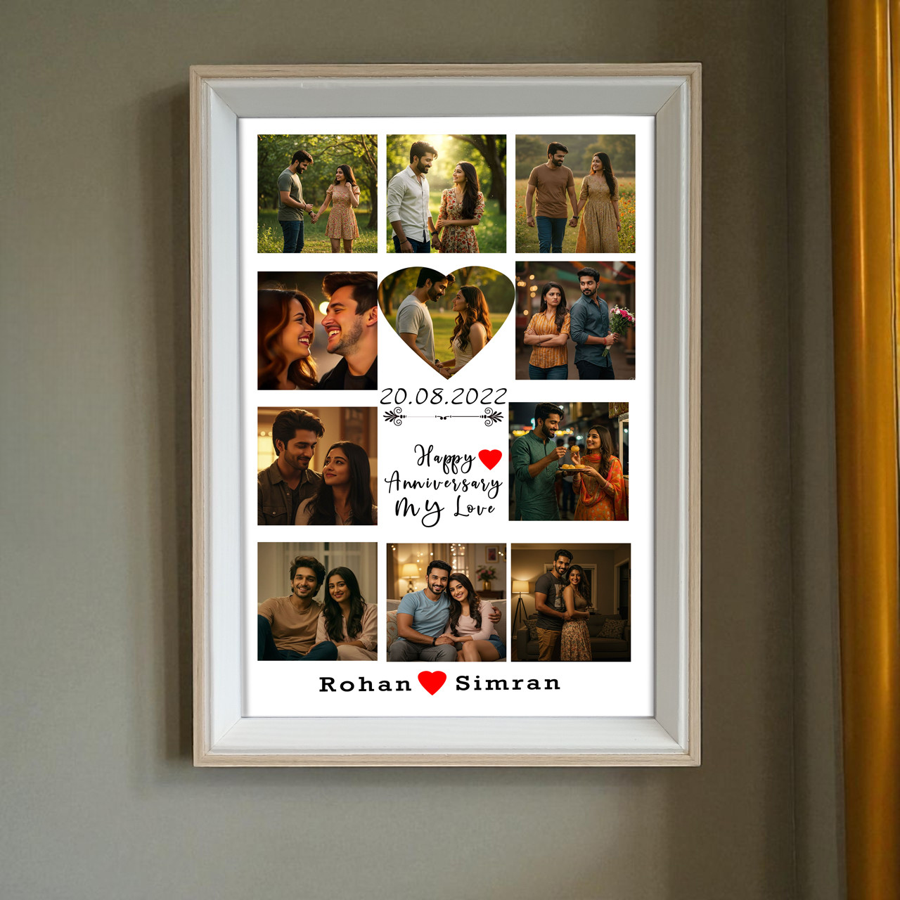 Personalized Wooden Anniversary Photo Frame with Couple's Name