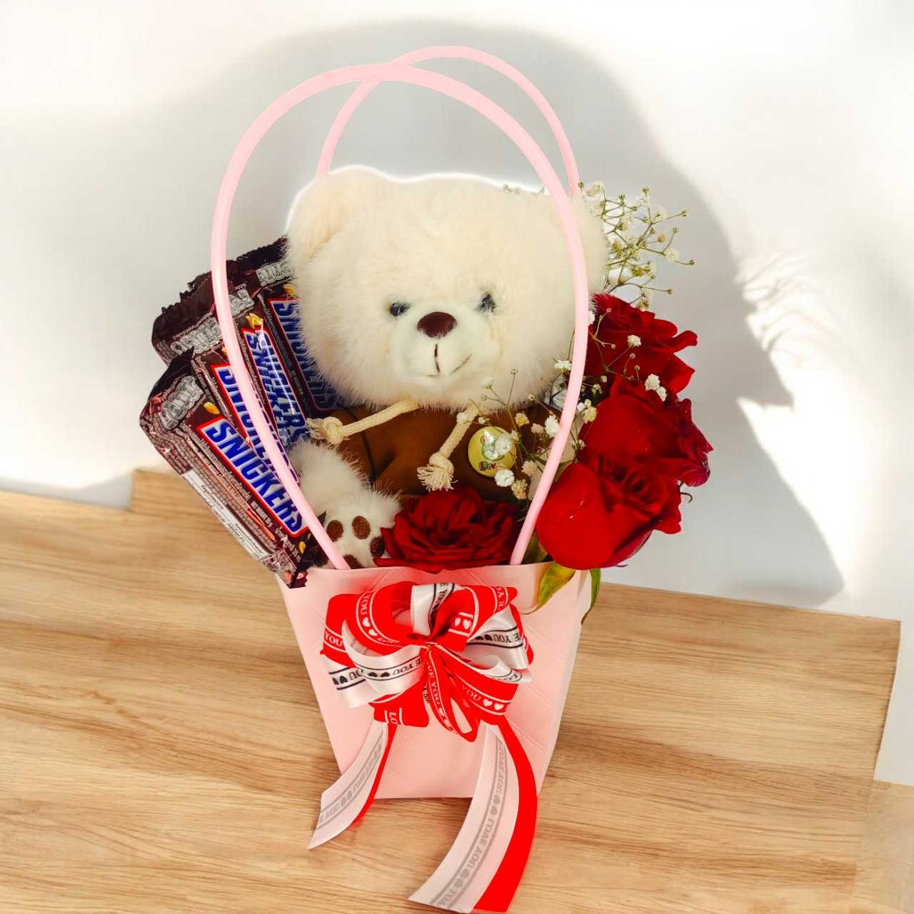 Romantic Teddy with Chocolates & Roses Bag Gift to Nepal | Giftmandu