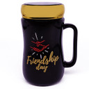 Friendship Day printed Black Ceramic Mug with Lid