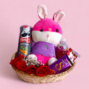 Bunny , Pringles, Chocolates, & Roses In A Basket